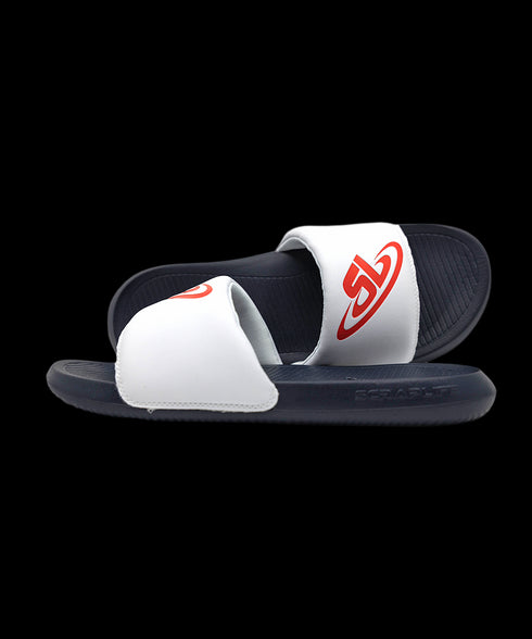 ScrapLife Sport Slides - Navy/White With Red Logo Wrestling Shoes