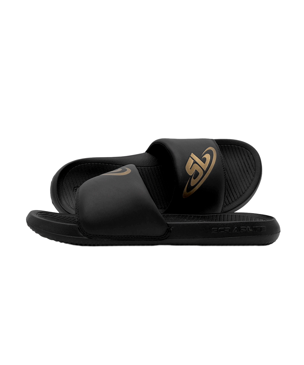 ScrapLife Sport Slides - Black With Gold Logo Wrestling Shoes 33Sale Accessories BFCM2023 Black Easter2025 Email Automation Promos Included Exclud Outlet Post Regular Priced SAVE40 shoes Slides