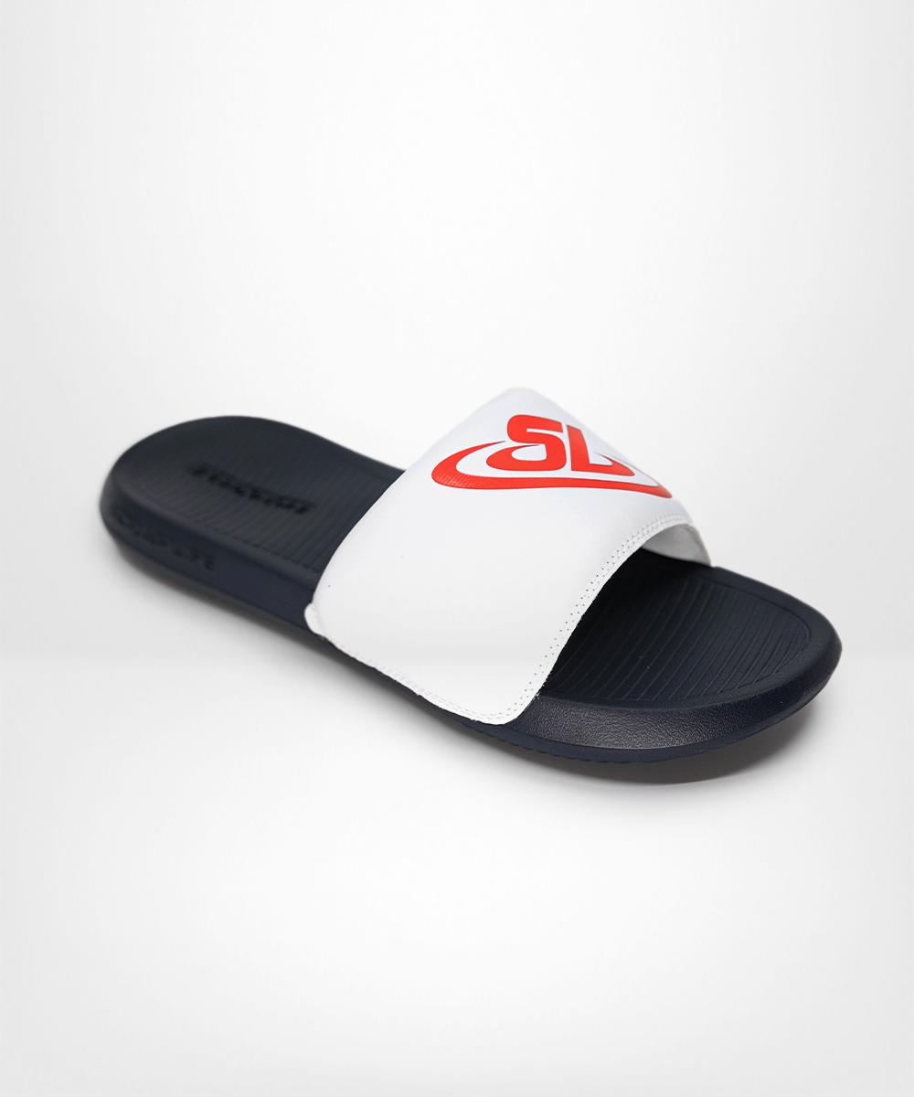 ScrapLife Sport Slides - Navy/White With Red Logo