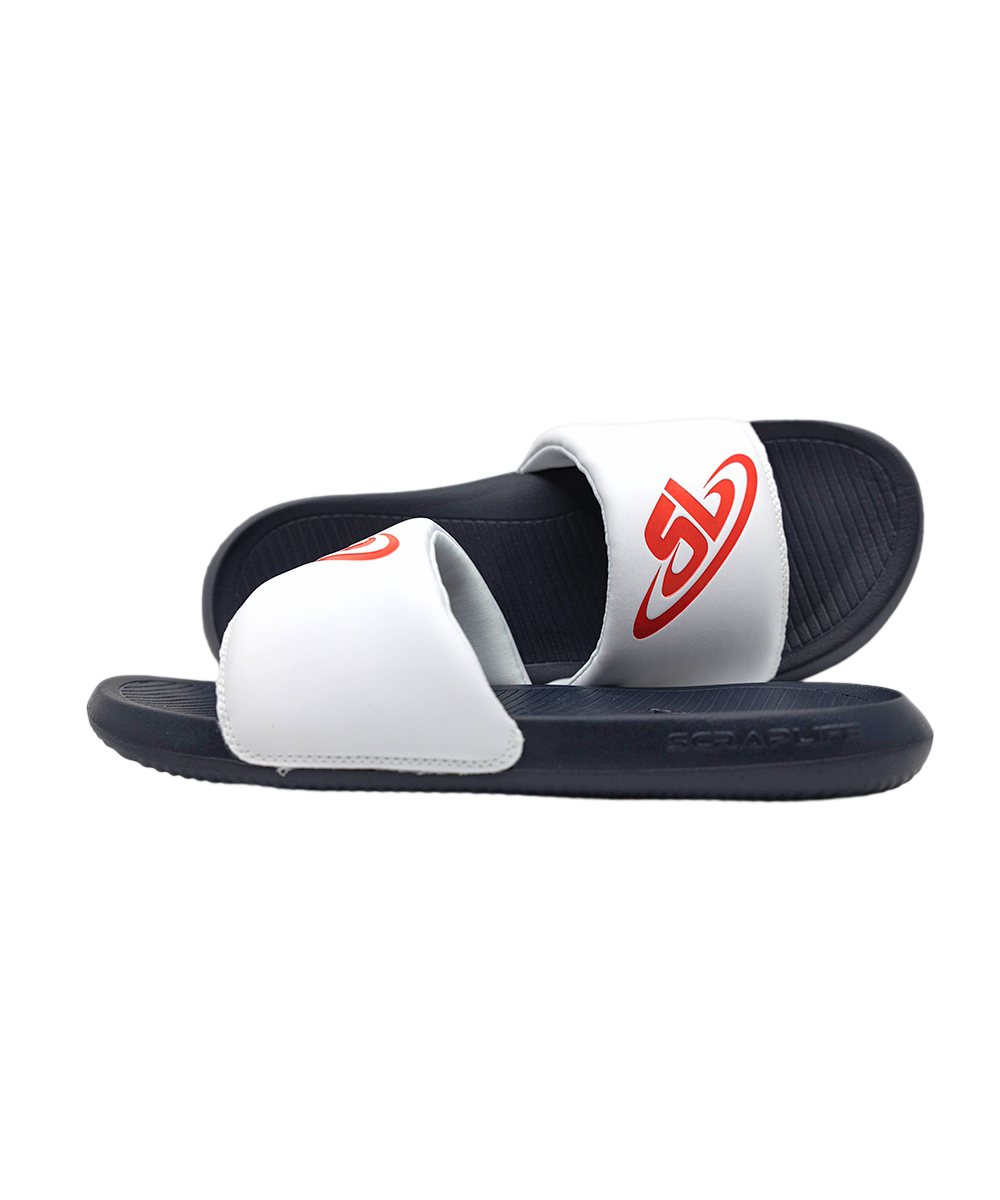 ScrapLife Sport Slides - Navy/White With Red Logo