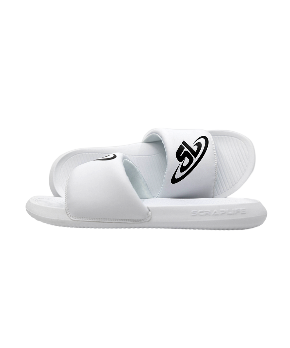 ScrapLife Sport Slides - White With Black Logo Wrestling Shoes 33Sale Accessories BFCM2023 Easter2025 Email Automation Promos Included Exclud Outlet Post Regular Priced SAVE40 shoes Slides stockingstuffers White